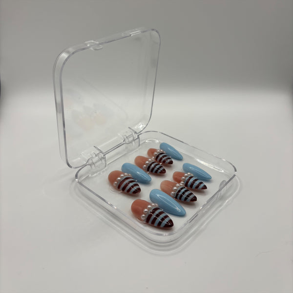 Brown and blue French tip