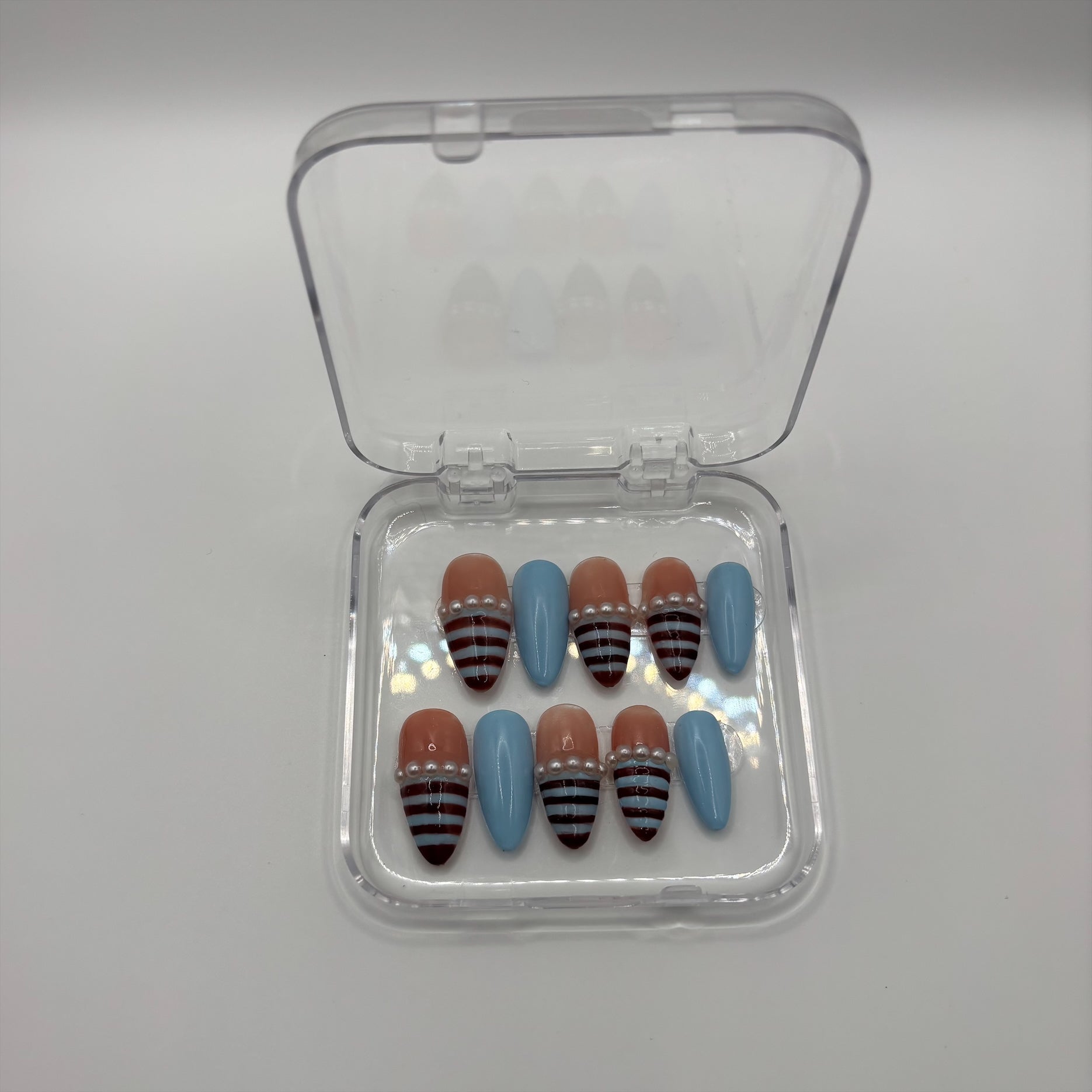 Brown and blue French tip